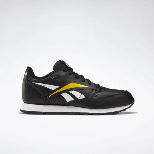 Adidasy Dziecięce Reebok Classic Leather Czarne/Białe/Głęboka Zielone Żółte PL 76LMKIZ